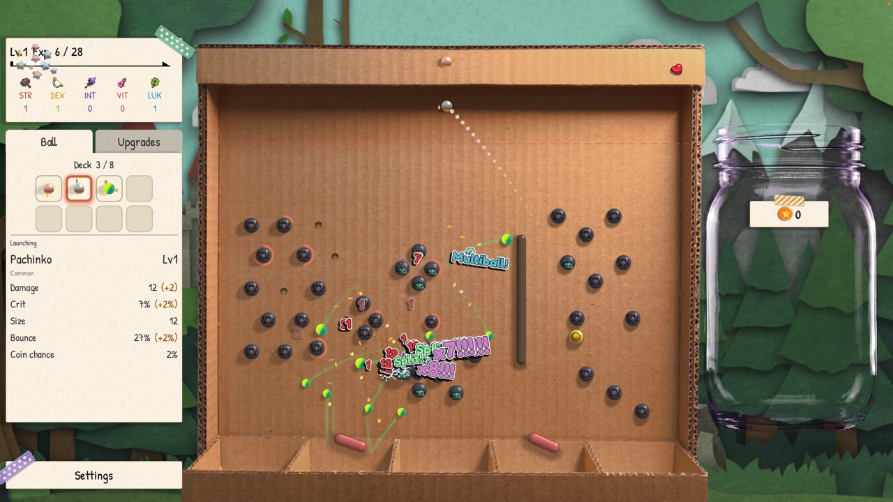 PachiRogue multiball cascade in the cardboard board